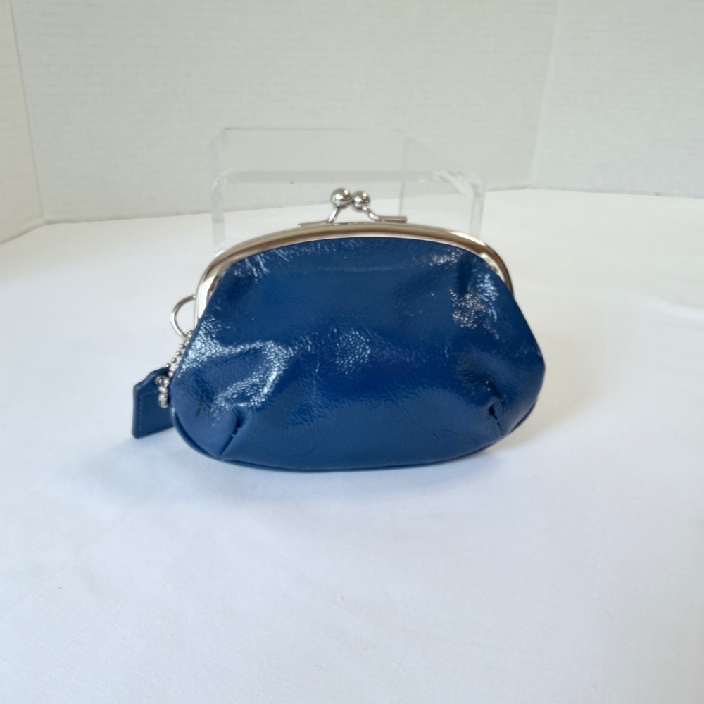 Coach Kisslock Coin Purse Women Small Blue Patent Leather Pouch Wallet - Picture 3 of 10